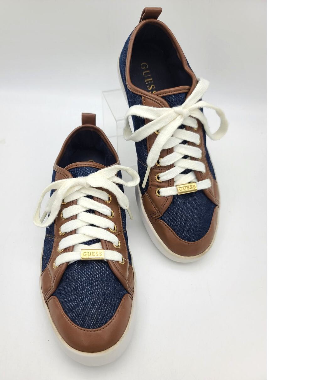 GUESS Women 7M Denim & Leather Lace-Up Low Top Sneakers WG GOODLY2-R